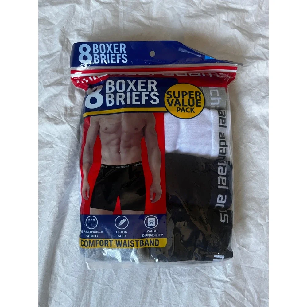 Michael Adams Mens 8 Pack Boxer Briefs Multi Color Cotton Blend Size Large L NEW